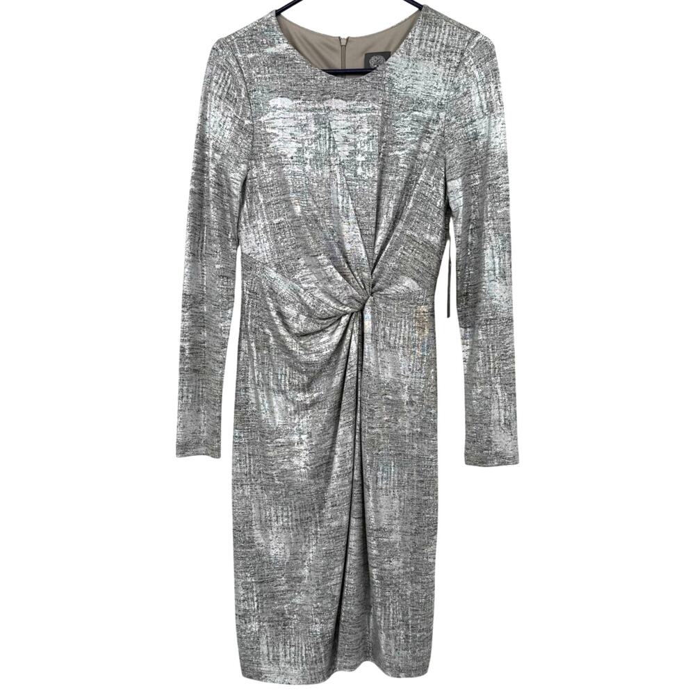 Vince Camuto Size 8 Long Sleeve Silver Dress Zip Up‎ Rear New with Tags NWT